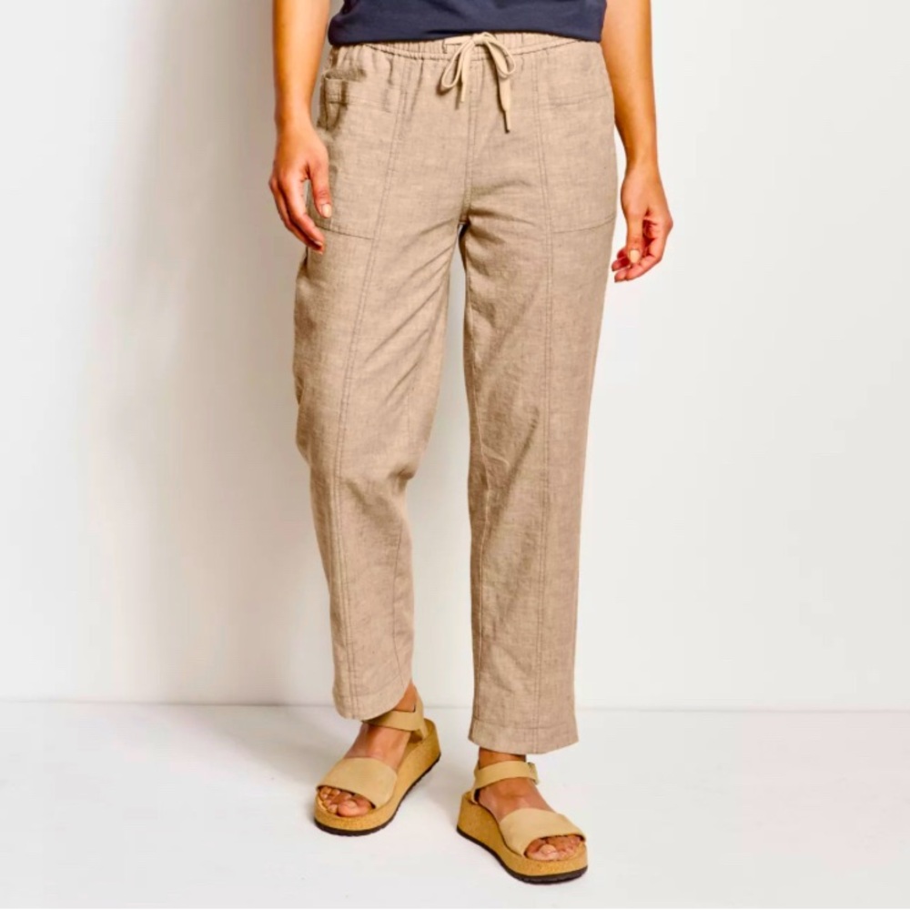 Orvis Women’s Tan Performance Natural Linen Ankle Pants With Drawstring Size M